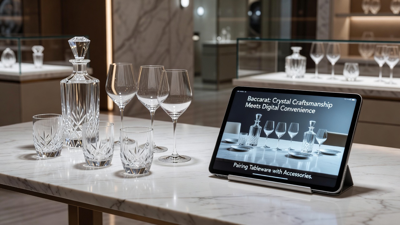 Detailansicht von Baccarat Tafelgeschirr kombiniert mit digital ausgewählten Accessoires