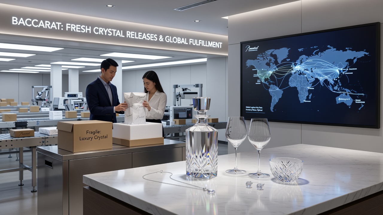 Detailansicht von Baccarat Kristall mit integrierten Schmuckelementen und Verpackung für den Versand