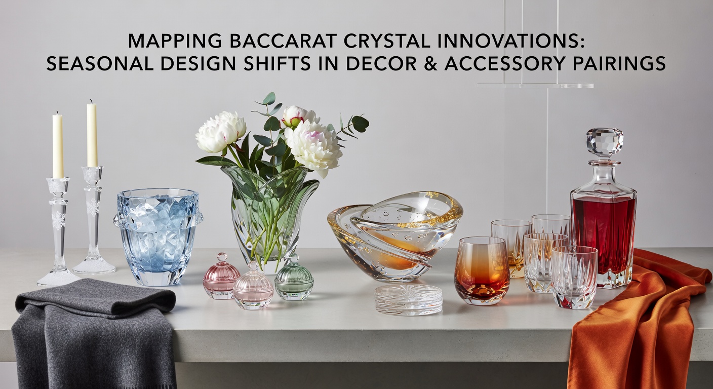 Baccarat Kristallstücke mit saisonalen Dekor-Elementen und Accessoire-Paarungen in verschiedenen Lichtverhältnissen