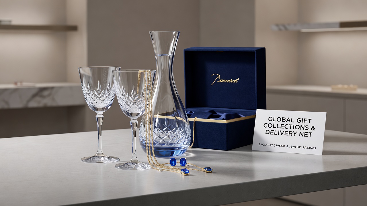 Internationale Lieferkette mit Baccarat Kristall und Schmuck in geschützten Verpackungen