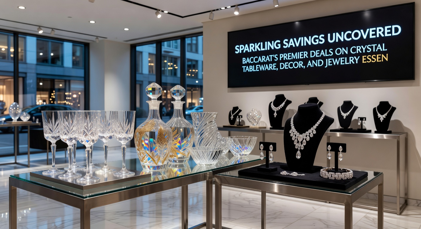 Baccarat-Deko-Objekte wie funkelnde Vasen und Kristallskulpturen in einem luxuriösen Wohnraum, die Premier-Deals für Heimdekoration illustrieren